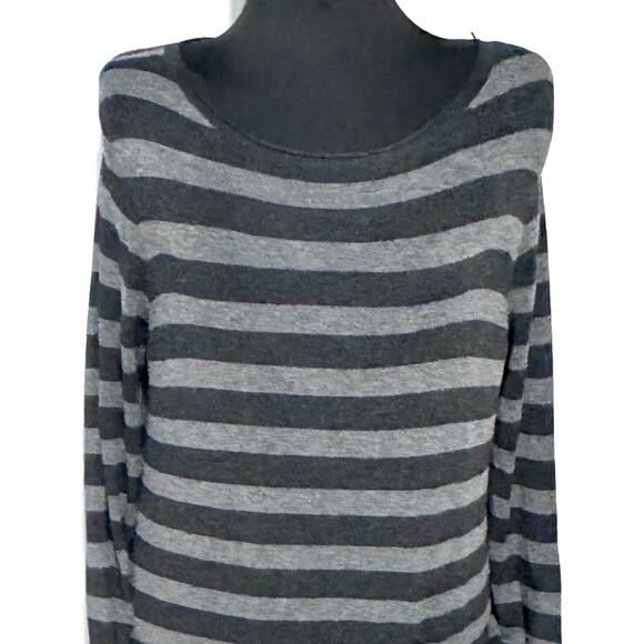 Eileen Fisher Small Black Gray Striped Long Sleeve Cozy Tunic Dress W/Pockets - Picture 3 of 9